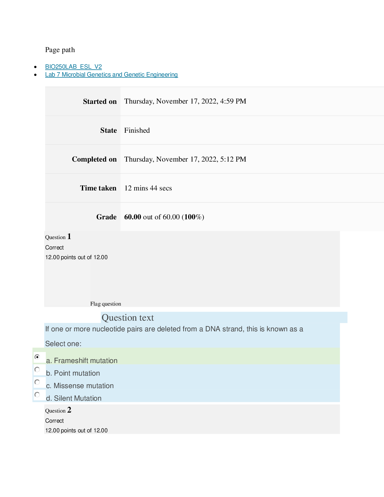 Preview image for BIO250 Lab 7 Microbial Genetics and Genetic Engineering LAB QUIZ[ALL ANSWERS ARE 100%CORRECT]